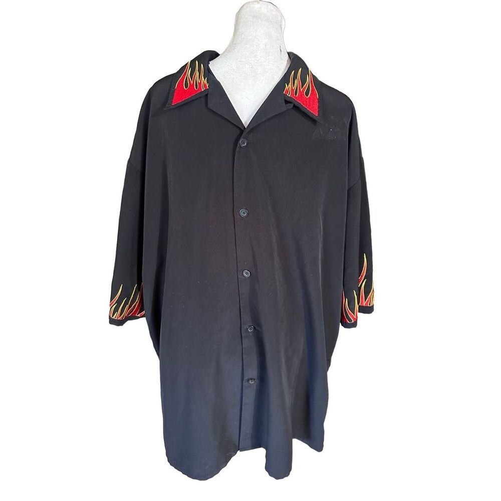 Sapphire Lounge XXL Biker Button up Embroidered Flames bowler Motorcycle